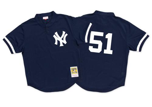 Mitchell And Ness 1995 Yankees #51 Bernie Williams Blue Throwback Stitched MLB Jersey - Click Image to Close
